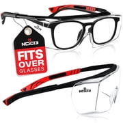 NoCry Safety Glasses Over Eyeglasses for Men and Women with Anti Scratch Lenses and Integrated Side Shields   Adjustable Temples with Anti-Slip Tips   100% UV Protective Eyewear   ANSI Z87 Certified