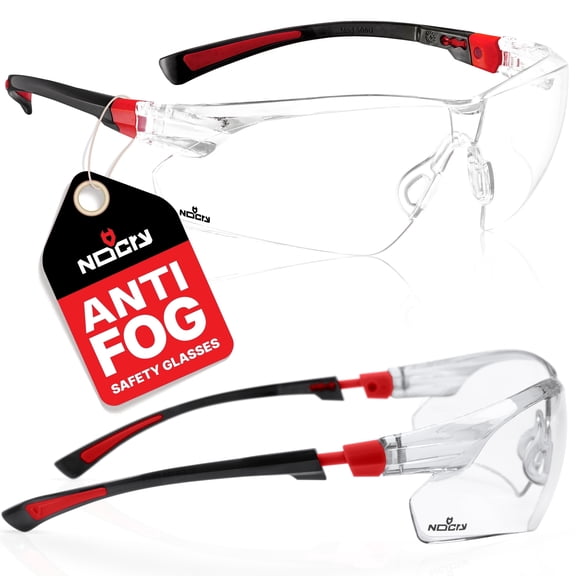 NoCry Clear Safety Glasses for Men and Women with Anti-Fog and Scratch Resistant Wrap Around Lenses, Adjustable Temples and Nose Pads — ANSI Z87 Certified Protective Eyewear with 100% UV Shielding