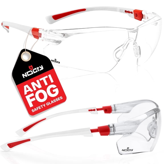 NoCry Clear Safety Glasses for Men and Women with Anti-Fog and Scratch Resistant Wrap Around Lenses, Adjustable Temples and Nose Pads — ANSI Z87 Certified Protective Eyewear with 100% UV Shielding