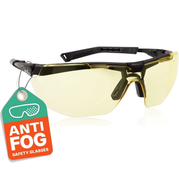 NoCry Yellow Safety Glasses for Men – ANSI Z87 Rated Shooting Eyewear with Scratch and Fog Resistant Lenses – Blue Light Blocking, 100% UV Protection – Fully Adjustable for a Comfortable Fit