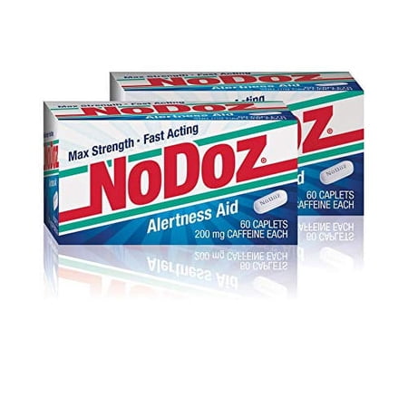 NoDoz 200mg Maximum Strength Caffeine Alertness Aid, 60 Caplet Twin Pack (120 Total Capsules)