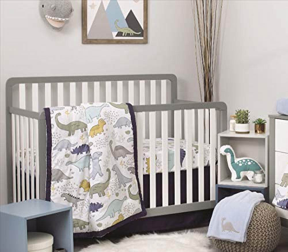 NoJo 4 Piece Nursery Crib Bedding Set, Little Dinosaurs, Grey/Navy/Blue/Green, Little Dinosaurs