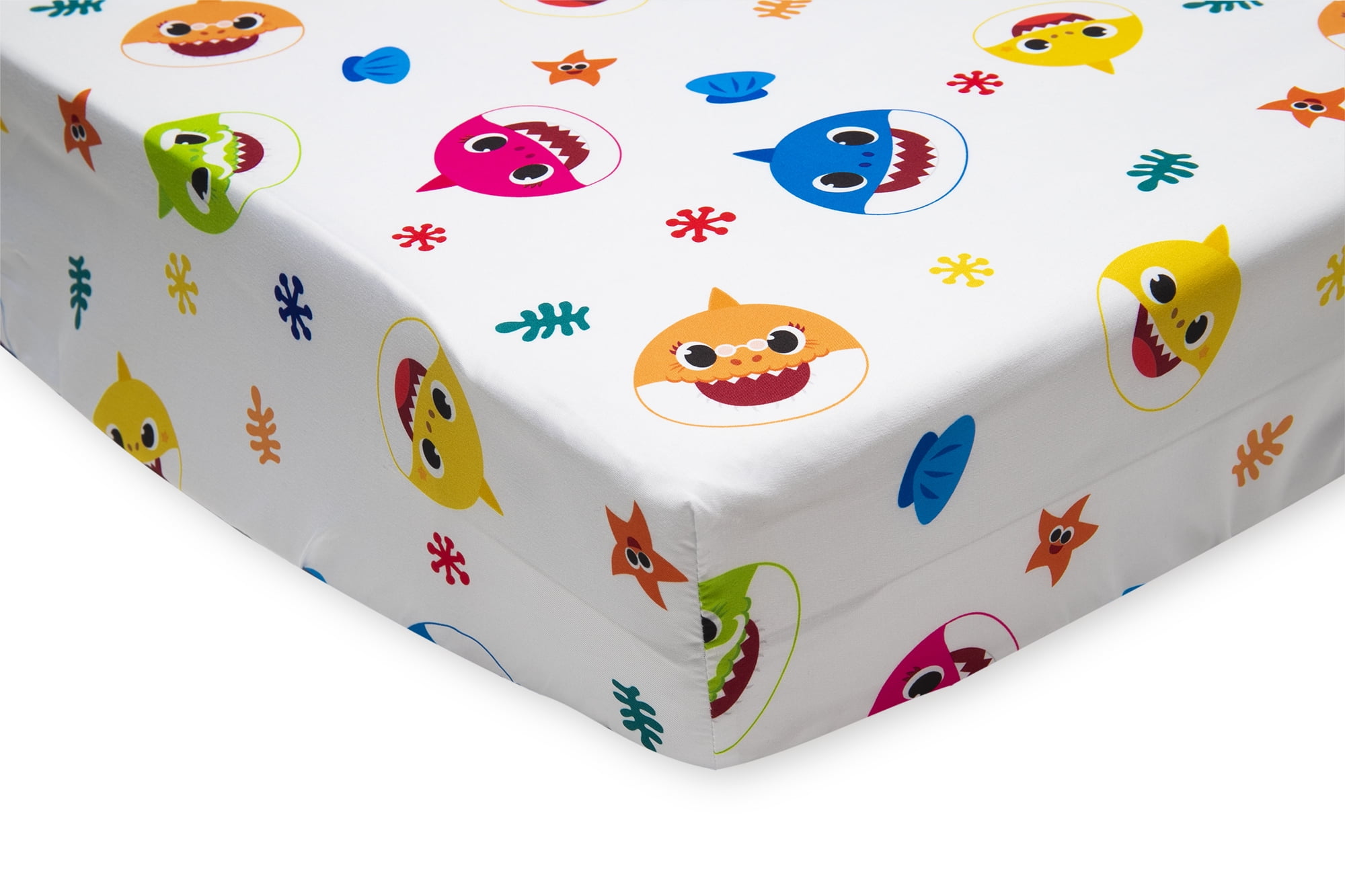 NoJo Baby Shark 2-Piece Toddler Sheet Set - Fitted Sheet and Pillow Case, White, Blue, Toddler Bed Unisex