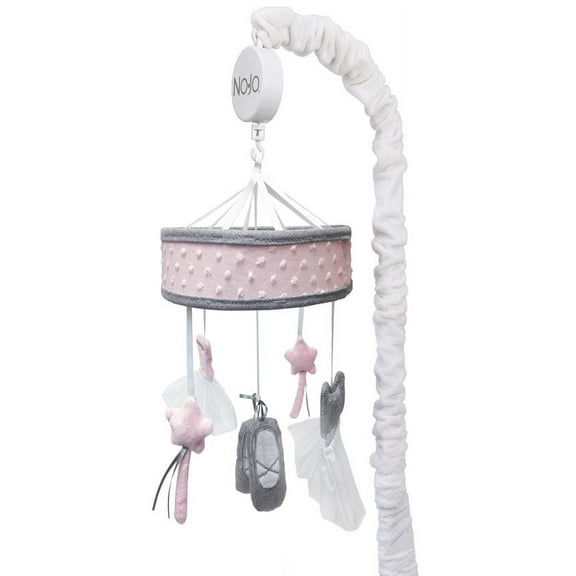 NoJo Ballerina Bows Musical Mobile with 2 Tutus And 2 Magic Wands, Pink and Gray, 21 In