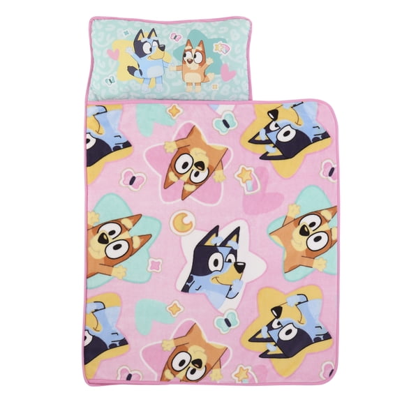 NoJo Bluey Best Day Ever Toddler Nap Mat, Includes Attached Pillow and Blanket