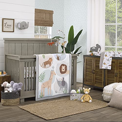 Gray Cotton Reversible Toddler Comforter with Jungle Animals