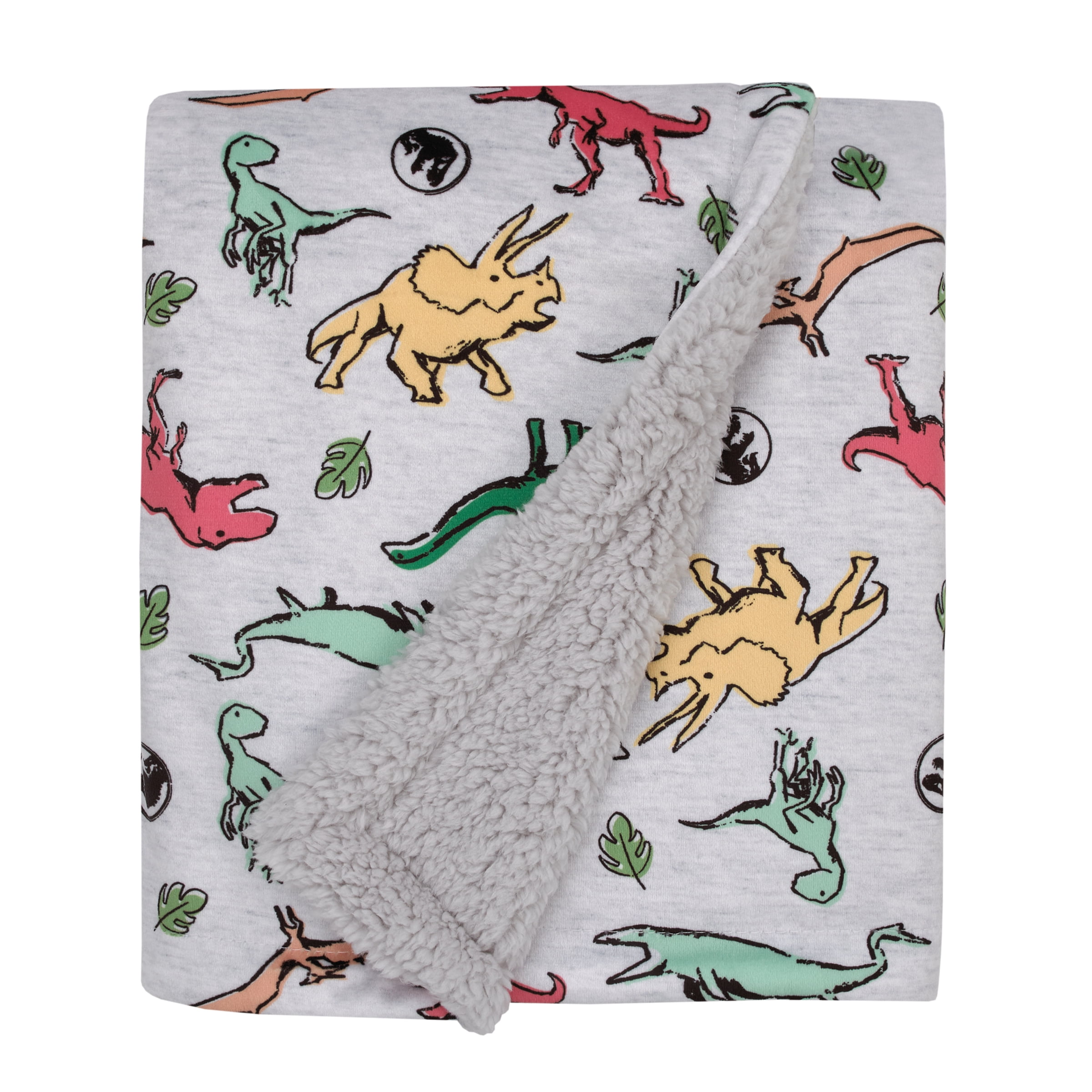 NoJo Jurassic World Reversible Baby Blanket, Dinosaurs, Unisex, Grey