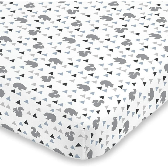 NoJo Mountain Patchwork 100% Cotton Fitted Crib Sheet, Grey/Denim/Slate Blue/White