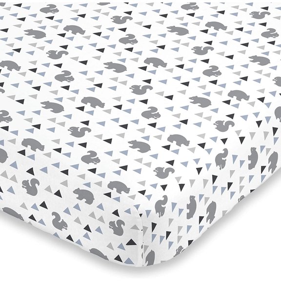 NoJo Mountain Patchwork 100% Cotton Fitted Crib Sheet, Grey/Denim/Slate Blue/White