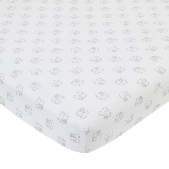 NoJo Serendipity Grey Elephant Print 100% Cotton Fitted Crib Sheet, White Grey