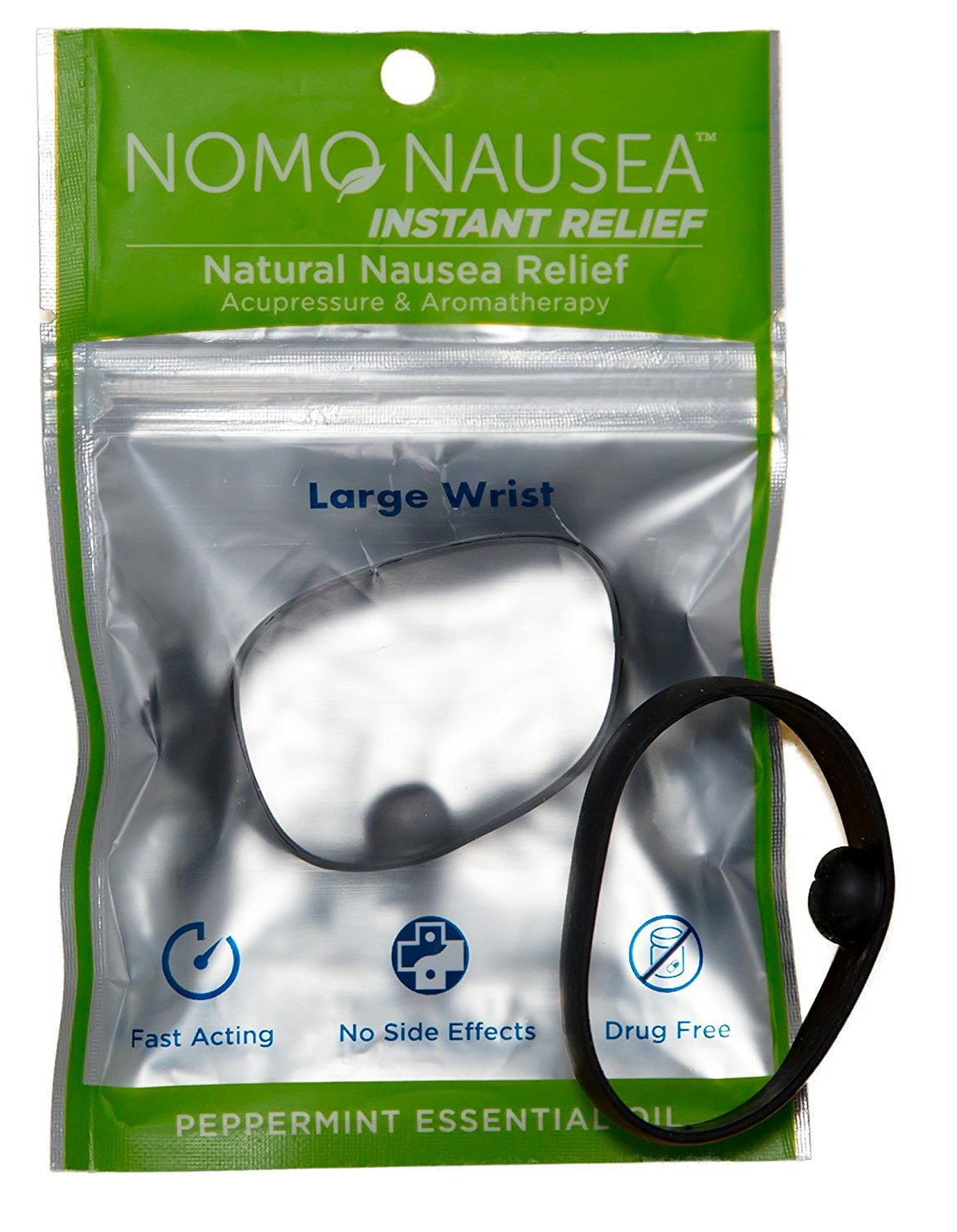 NoMo Nausea Instant Relief Large Black Aromatherapy AntiNausea Bands