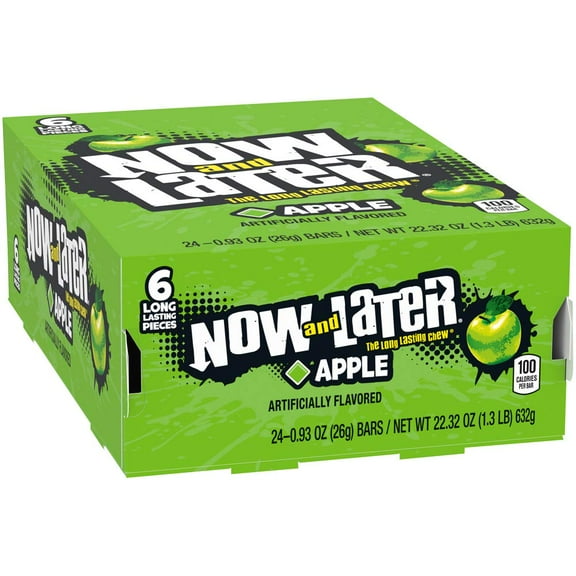 NoW and LaTeR: Green Apple Long Lasting Chewing Candy (24 small pack of 6).