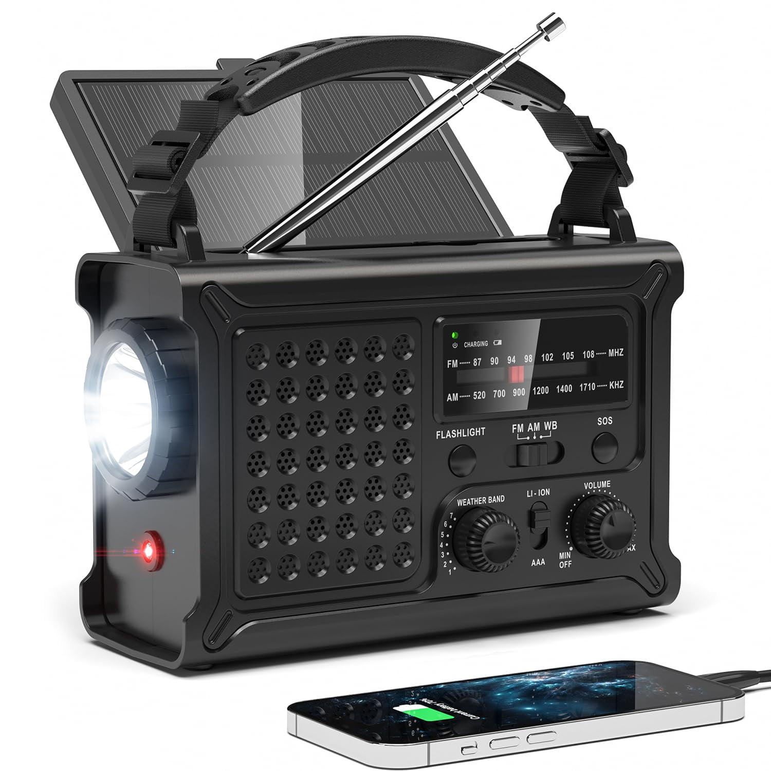 Noaa Emergency Weather Radio-12000mah/44400mwh Radio Portable Am/fm With Solar/hand Crank/usb Rechargeable Battery/sos Alarm For Indoor/outdoor Emergencies