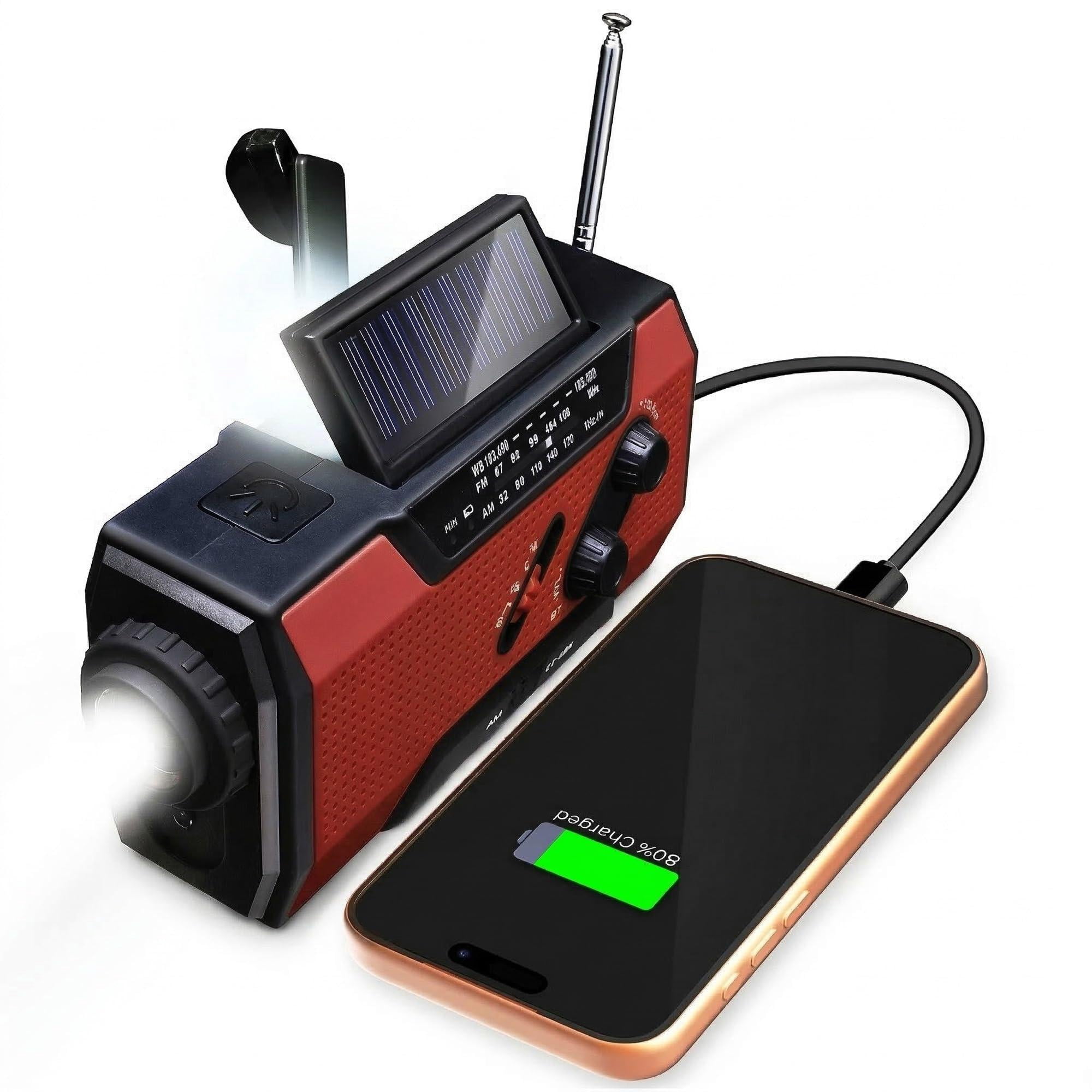 Noaa Emergency Weather Radio A1 7400mwh Portable Power  Am/fm Usb/solar/hand Crank Charging Operated Sos Alarm & Flashlight For Indoor/outdoor - Red