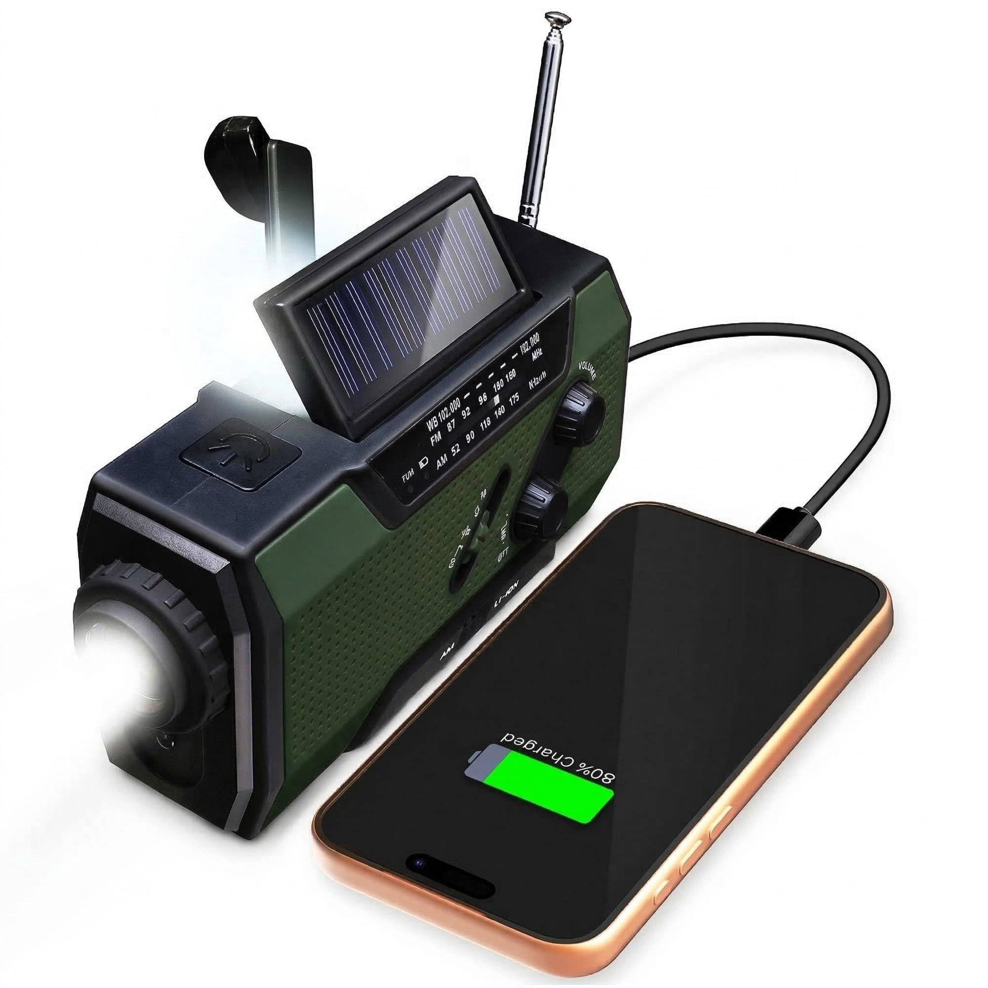 Noaa Emergency Weather Radio A1 7400mwh Portable Power  Am/fm Usb/solar/hand Crank Charging Operated Sos Alarm & Flashlight For Indoor/outdoor - Green