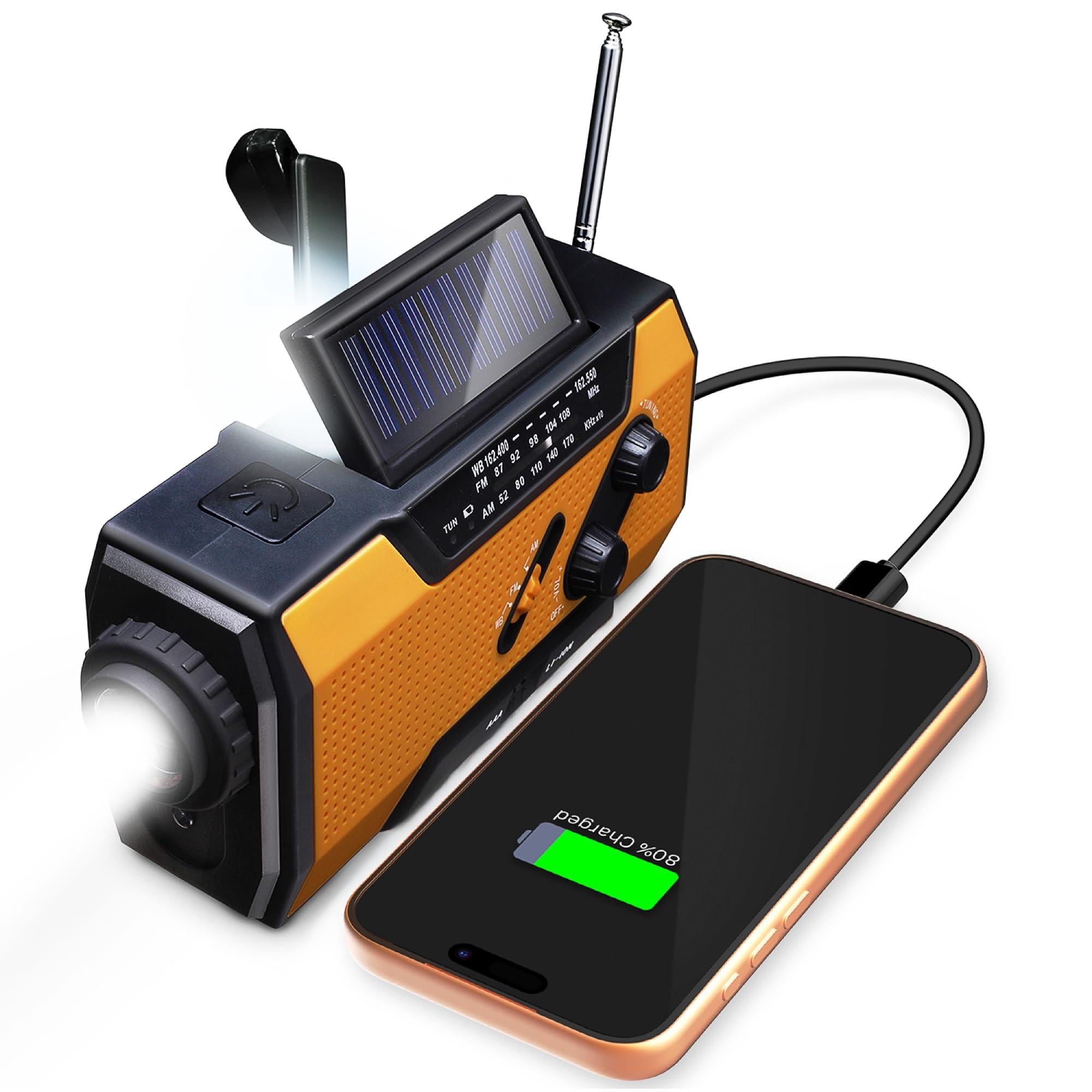 Noaa Emergency Weather Radio A1 7400mwh Portable Power  Am/fm Usb/solar/hand Crank Charging Operated Sos Alarm & Flashlight For Indoor/outdoor - Orange