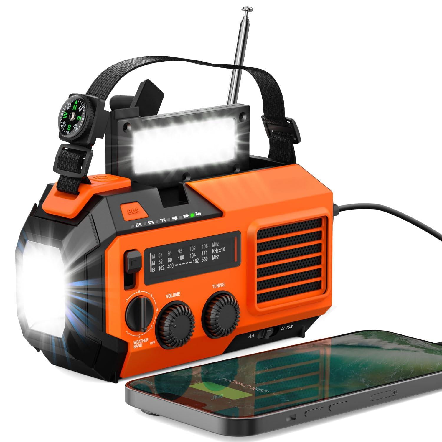 Noaa Emergency Weather Radio A6 19240mwh Portable Power  Am/fm Usb/solar/hand Crank Charging Operated Sos Alarm & Flashlight For Indoor/outdoor - Orange
