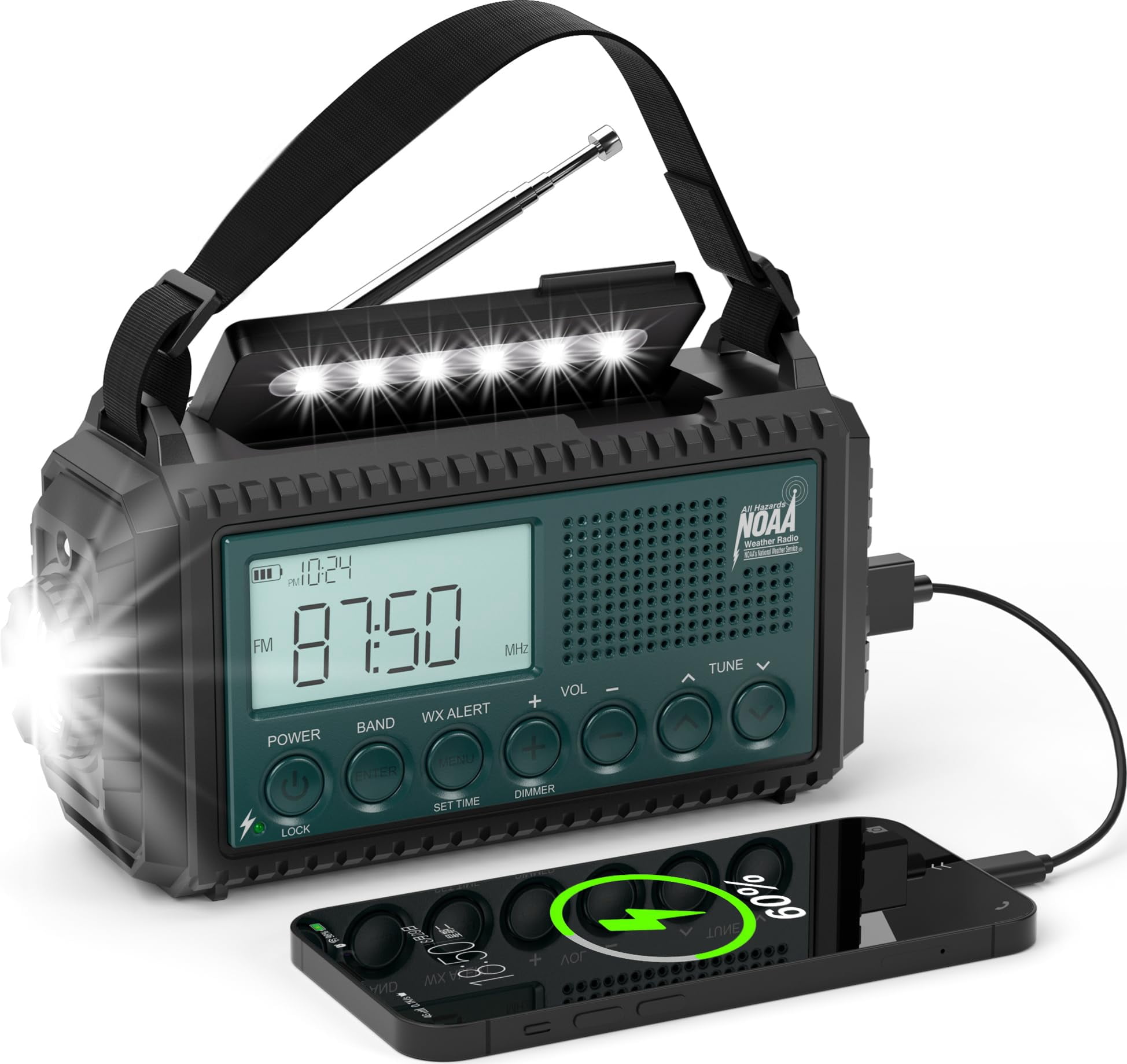 Noaa Emergency Weather Radio With Auto Alerts  5000mah Solar Hand Crank Am/fm/sw Shortwave Flashlight Reading Lamp Phone Sos Alarm Gear Time Clock & Large Lcd Display