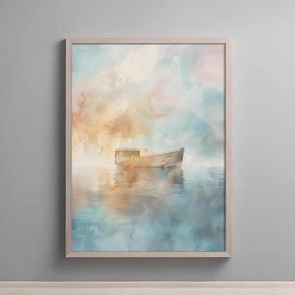 Noah Ark And Rainbow Christian Wall Art Bible Story Decor For Room Faith Hope Symbol, Unframed Paper Poster 8x10in