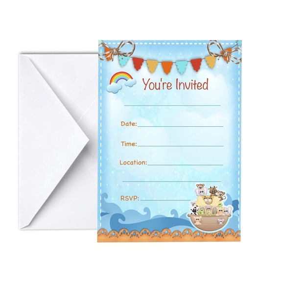 Noah Ark Invitations 12 pcs, 5x7 Noah's Ark Animals Invites for Birthday Party for Boys and Girls or Neutral Themed Baby Shower