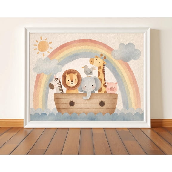 Noah Ark Nursery Animals Christian Decor Version Two, Unframed Paper Print