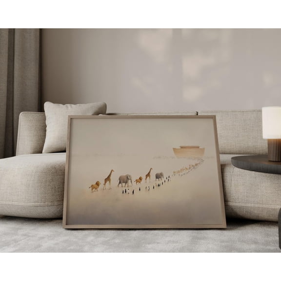 Noah Ark with Animals Christian Nursery Wall Art Bible Story Faith Decor, Unframed Paper Poster 11x14in