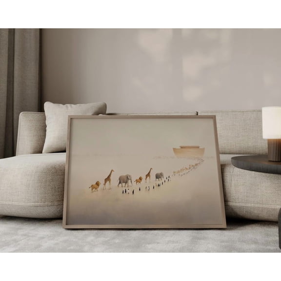 Noah Ark with Animals Christian Nursery Wall Art Bible Story Faith Decor, Unframed Paper Poster 8x10in