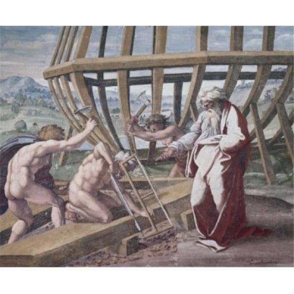 Noah Building the Ark Raphael 1483-1520 Italian Fresco St. Peters Basilica Vatican City Poster Print - 18 x 24 in.