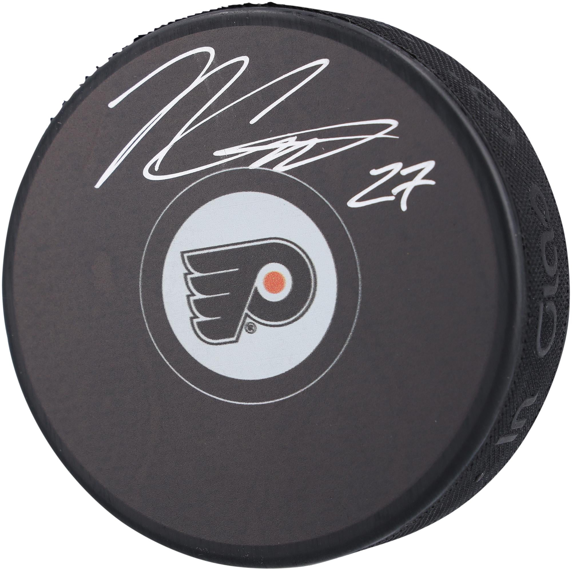 Noah Cates Philadelphia Flyers Autographed Hockey Puck - Fanatics Authentic Certified