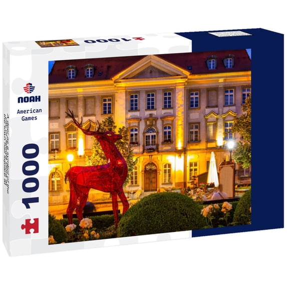 Noah Jigsaw Puzzle Deer statue on the town hall square in Jelenia Gora, Poland at dusk. 1000 Pieces