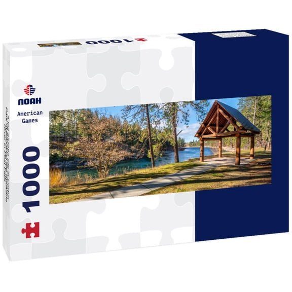 Noah Jigsaw Puzzle A log gazebo sits in Corbin Park overlooking the Spokane River in Post Falls, Idaho, USA panorama 1000 pieces