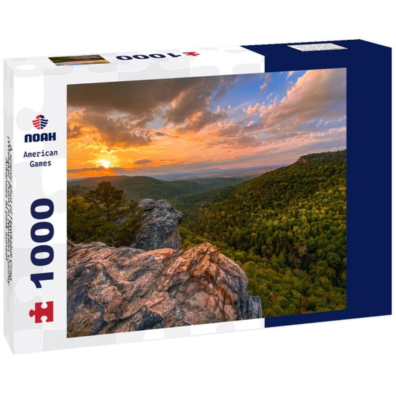 A scenic shot of Hawksbill Crag (Whitaker Point) in Newton County, Arkansas at pink sunset 1000pc Puzzle