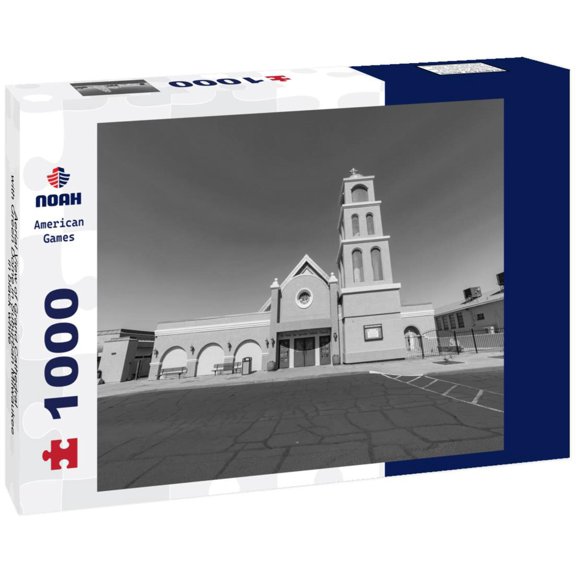 Noah Jigsaw Puzzle Aerial View of Grand Cathedral with Green Dome in Suburban Milwaukee in black white 1000 pieces