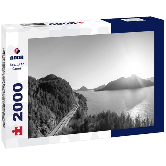 Noah Jigsaw Puzzle Aerial view of Sea to Sky Highway in Howe Sound. Sunset sky. Between Squamish and Vancouver, BC, Canada in black white 2000 pieces