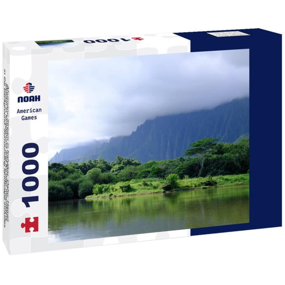 Noah Jigsaw Puzzle Ahuimanu Stream in Kahaluu, Oahu, Hawaii. Stream in foreground and Ko'olau mountains in the background. Surrounding landscape includes palm trees and tropical forest 1000 pieces