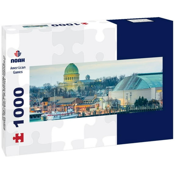 Annapolis, Maryland, USA City Skyline in the Chesapeake Bay with the United States Naval Academy chapel 1000pc Panoramic Puzzle