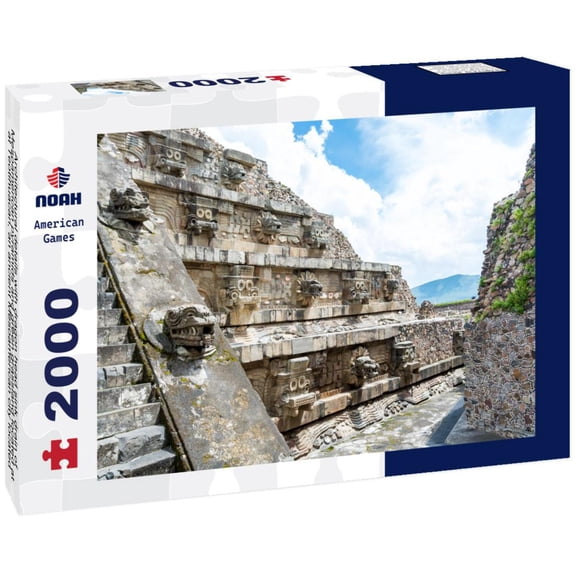 Architectural details with dragon head sink drain of Mesoamerican pyramids and green grassland located at at Teotihuacan, Mexico 2000pc Puzzle