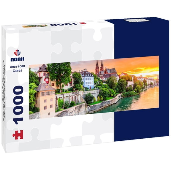 Basel, Switzerland. Old town with red Stone-Munster cathedral on the Rhine 1000pc Panoramic Puzzle