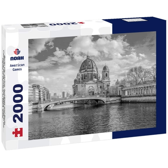 Noah Jigsaw Puzzle Berlin city skyline, buildings and Berlin Cathedral dome over the Spree river in the capital of Germany in black white 2000 pieces