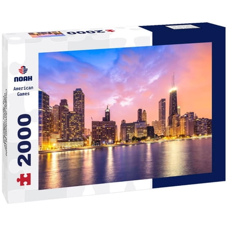 Noah Jigsaw Puzzle Chicago downtown at night with warm colored sky. City lights reflected in Lake Michigan 2000 pieces price history and forecast - unknown
