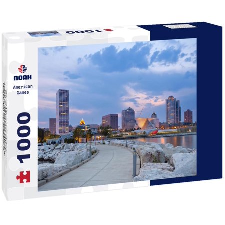 Noah Jigsaw Puzzle City of Milwaukee skyline. Image of Milwaukee skyline at twilight with city reflection in lake Michigan and harbor pier 1000 pieces