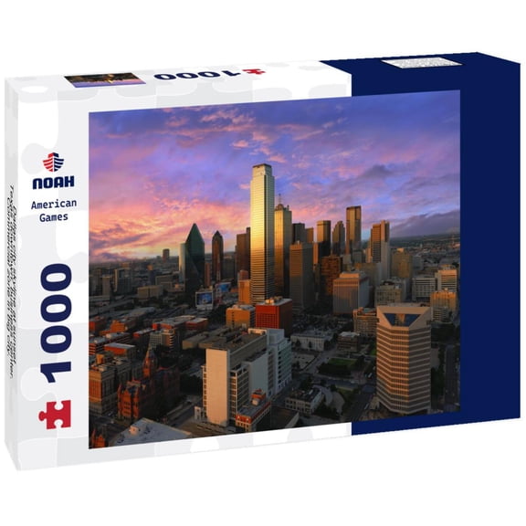 Noah Jigsaw Puzzle Dallas city skyline at sunset, Texas downtown, business center. Commercial zone in big city. View from Reunion Tower 1000 pieces