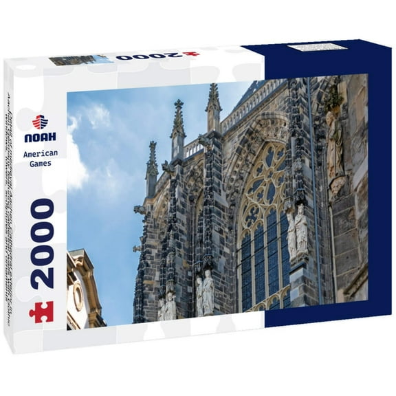 Detail of medieval Aachen Cathedral exterior in Aachen Germany featuring cathedral walls with Gothic windows, towers, sculptures and ornaments 2000pc Puzzle