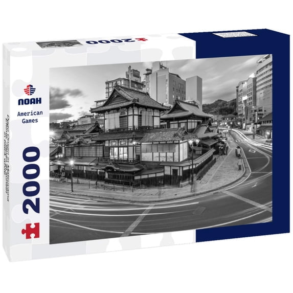 Noah Jigsaw Puzzle Dogo Onsen in Matsuyama, Ehime, Japan at sunset in black white 2000 pieces