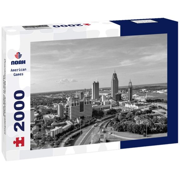Noah Jigsaw Puzzle Downtown Mobile, Alabama waterfront skyline in black white 2000 pieces