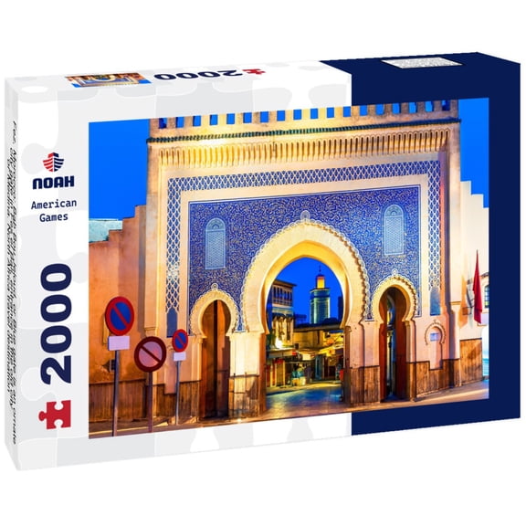Noah Jigsaw Puzzle Fez, Morocco: Bab Bou Jeloud, or Blue gate is an ornate city gate in Fes el Bali, entrance in the old city or Medina. North Africa travel destination 2000 pieces