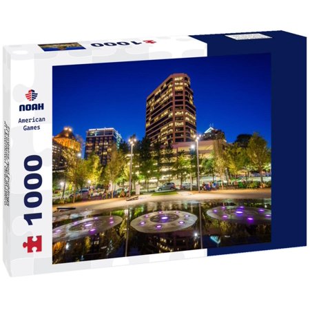 Noah Jigsaw Puzzle Fountains and buildings at Lebauer Park at night, in downtown Greensboro, North Carolina 1000 pieces
