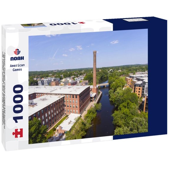 Noah Jigsaw Puzzle Historic Francis Cabot Lowell Mill building at Charles River and Waltham historic city center aerial view in city of Waltham, Massachusetts MA 1000 pieces