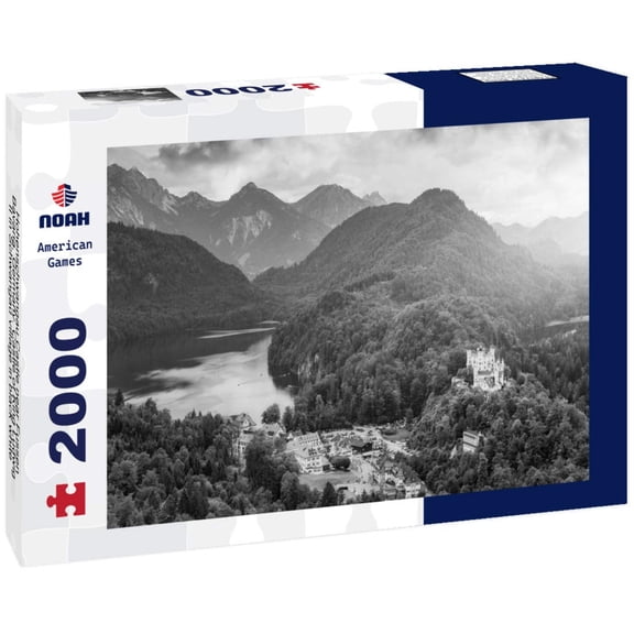 Noah Jigsaw Puzzle Hohenschwangau Castle near Fussen, Bavaria, Germany. Castle of King Ludwig II in Schwangau village in black white 2000 pieces