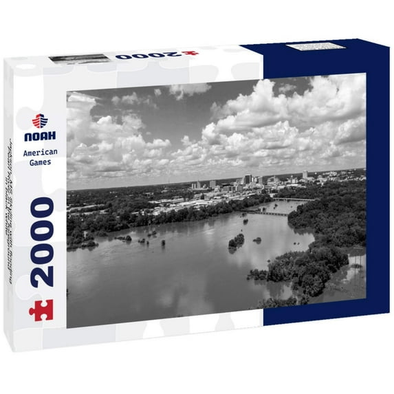 Noah Jigsaw Puzzle Jackson, MS Skyline with flooding Pearl River in the foreground in black white 2000 pieces
